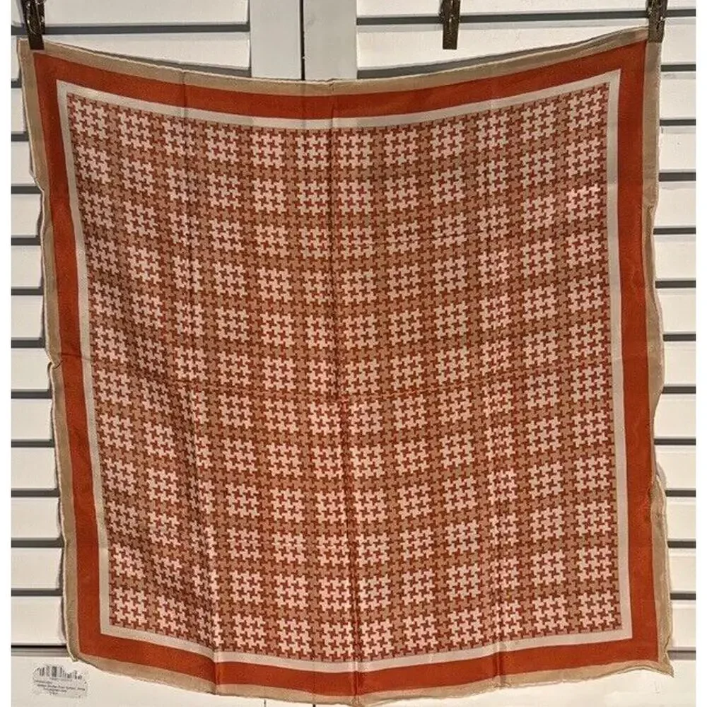 Vintage‎ Glentex Silk Scarf Brown Blue Gray Geometric ~23